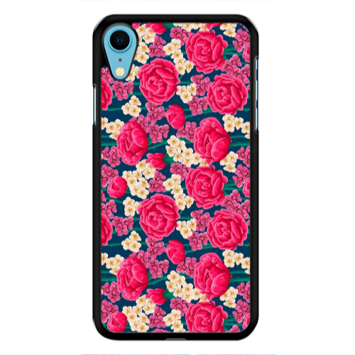 Apple iPhone Xr Red and pink Flowers Black Glossy Θήκη