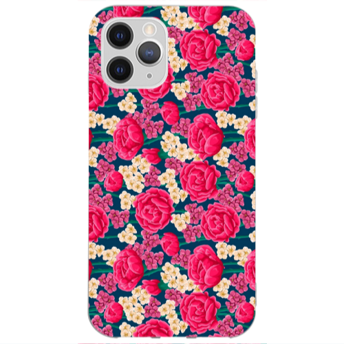 Apple iPhone 13 Pro Max Red and pink Flowers Transparent Silicone TPU Θήκη