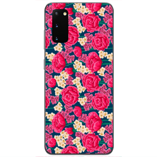 Samsung S20 Red and pink Flowers Transparent Silicone TPU Θήκη