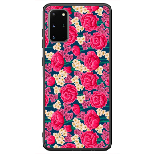 Samsung S20 Red and pink Flowers Black Glossy Θήκη
