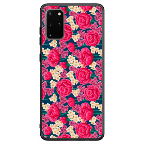 Samsung S20 FE Red and pink Flowers Black Glossy Θήκη