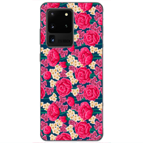 Samsung S20 Ultra Red and pink Flowers Transparent Silicone TPU Θήκη