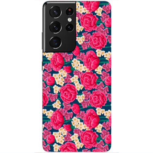 Samsung S21 Ultra Red and pink Flowers Transparent Silicone TPU Θήκη