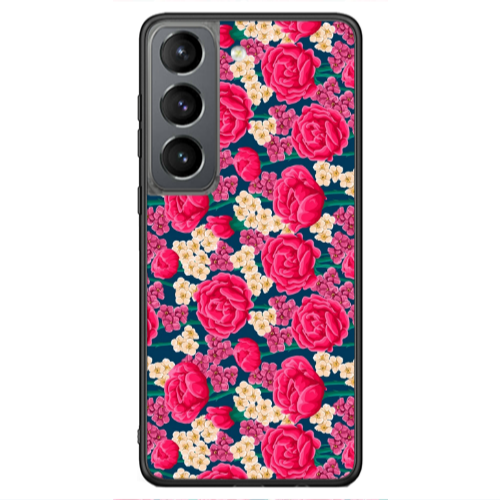 Samsung S21 Ultra Red and pink Flowers Black Glossy Θήκη