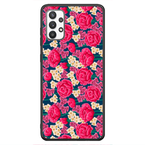 Samsung A13 4G Red and pink Flowers Black Glossy Θήκη