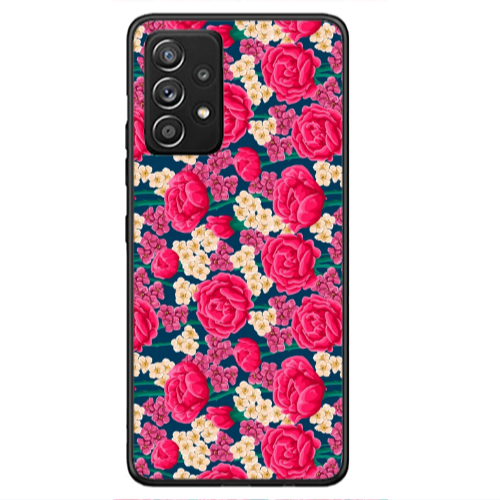 Samsung A33 Red and pink Flowers Black Glossy Θήκη