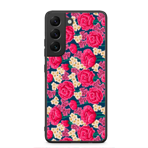 Samsung S22 Plus Red and pink Flowers Black Glossy Θήκη