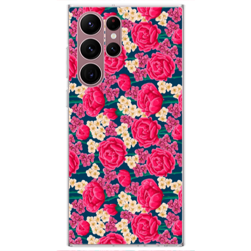 Samsung S22 Ultra Red and pink Flowers Transparent Silicone TPU Θήκη