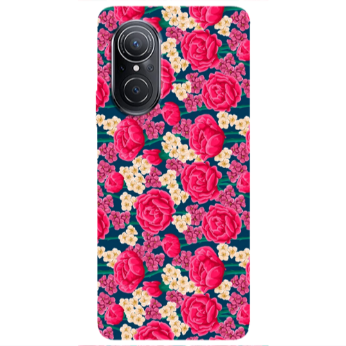 Huawei Nova 9 SE Red and pink Flowers Transparent Silicone TPU Θήκη