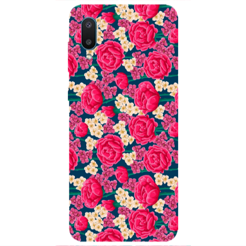 Samsung A02 Red and pink Flowers Transparent Silicone TPU Θήκη