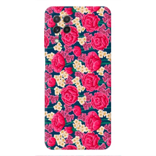 Samsung A22 4G Red and pink Flowers Transparent Silicone TPU Θήκη