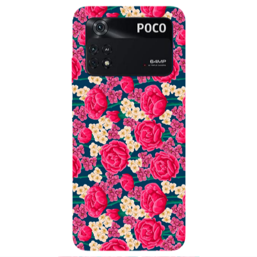 Xiaomi Poco M4 Pro 4G Red and pink Flowers Transparent Silicone TPU Θήκη
