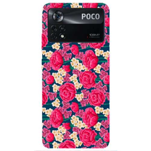 Xiaomi Poco X4 Pro Red and pink Flowers Transparent Silicone TPU Θήκη