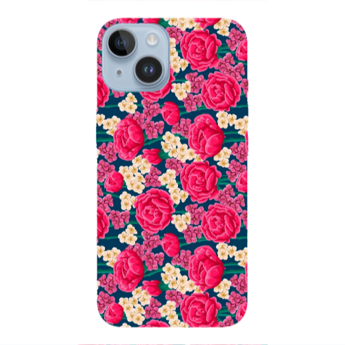 Apple iPhone 14 Plus Red and pink Flowers Transparent Silicone TPU Θήκη