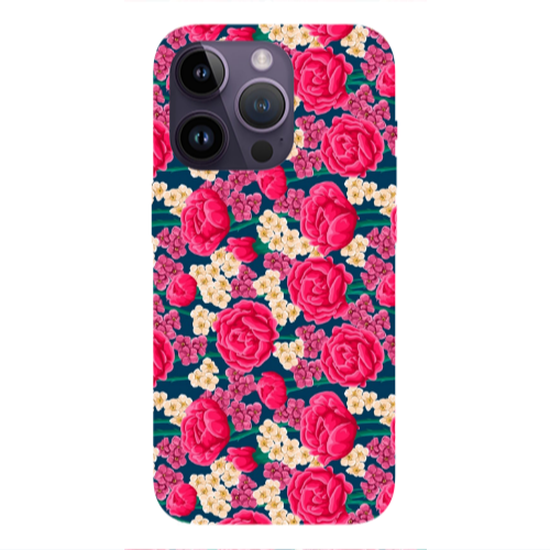 Apple iPhone 14 Pro  Red and pink Flowers Transparent Silicone TPU Θήκη