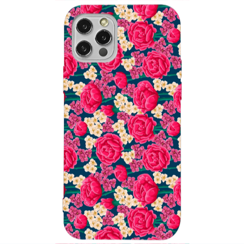 Apple iPhone 12 Pro Red and pink Flowers Transparent Silicone TPU Θήκη