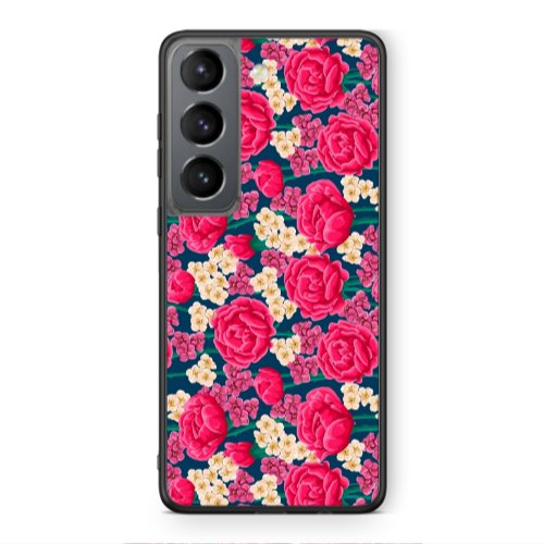 Samsung S21 PLUS Red and pink Flowers Black Glossy Θήκη