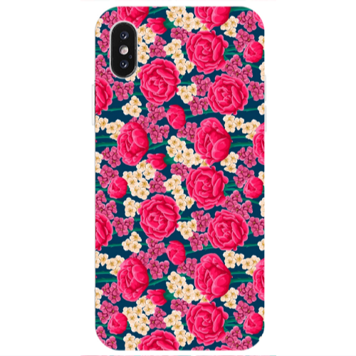 Apple iPhone Xs Max Red and pink Flowers Transparent Silicone TPU Θήκη