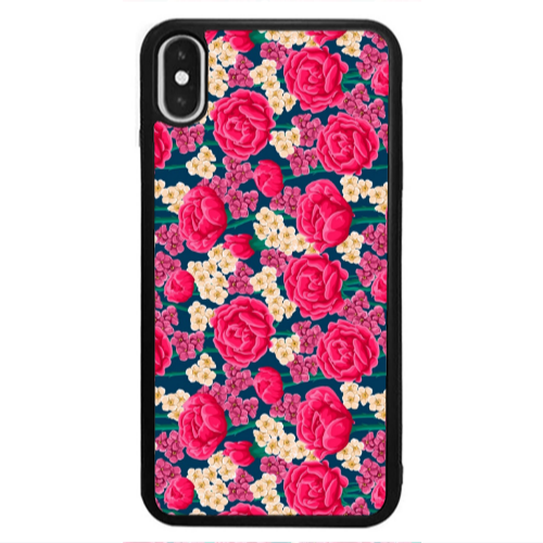 Apple iPhone Xs Max Red and pink Flowers Black Glossy Θήκη
