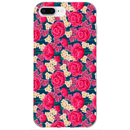 Apple iPhone 7 Plus Red and pink Flowers Transparent Silicone TPU Θήκη
