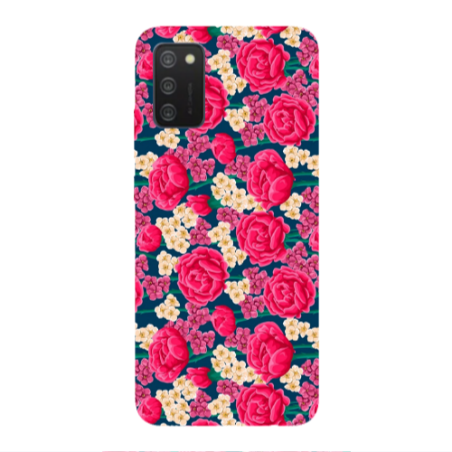 Samsung A03S Red and pink Flowers Transparent Silicone TPU Θήκη