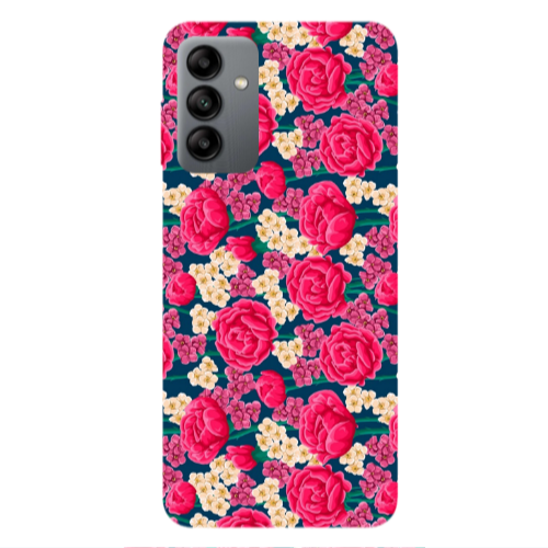 Samsung A04S Red and pink Flowers Transparent Silicone TPU Θήκη