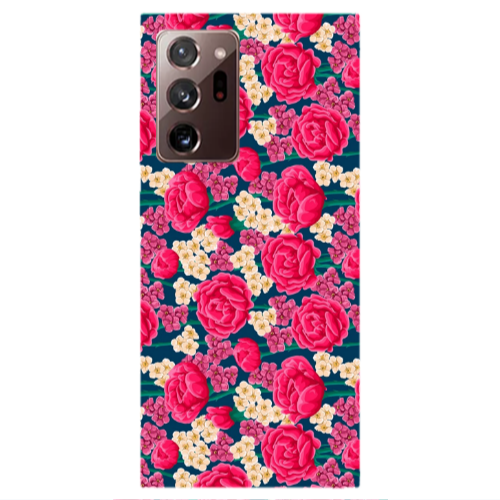 Samsung Note 20 Plus Red and pink Flowers Transparent Silicone TPU Θήκη