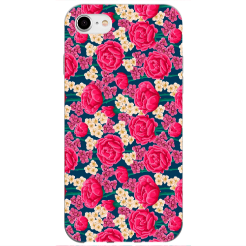 Apple iPhone SE 2020 Red and pink Flowers Transparent Silicone TPU Θήκη