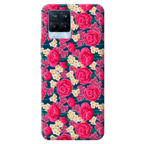 Realme 8 Pro Red and pink Flowers Transparent Silicone TPU Θήκη