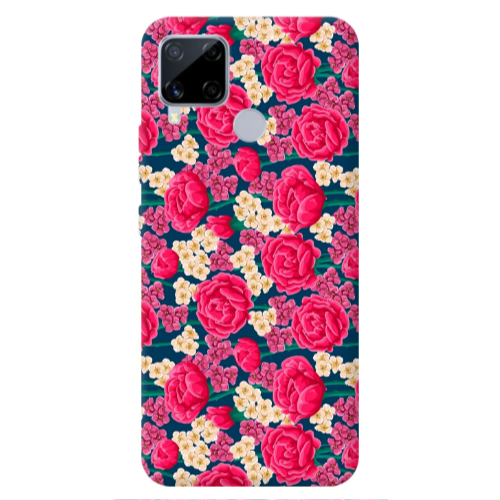 Realme C25S Red and pink Flowers Transparent Silicone TPU Θήκη