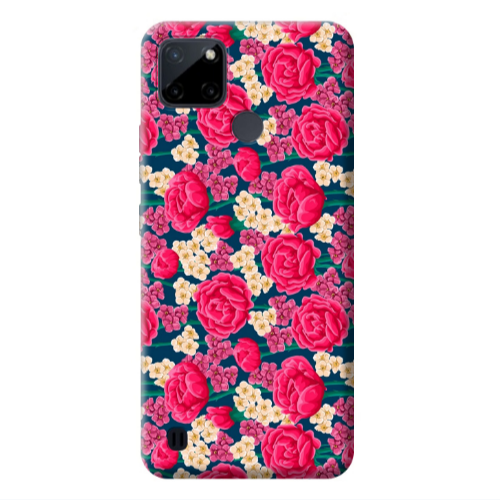Realme C25Y Red and pink Flowers Transparent Silicone TPU Θήκη