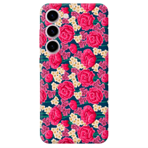 Samsung S23 Red and pink Flowers Transparent Silicone TPU Θήκη