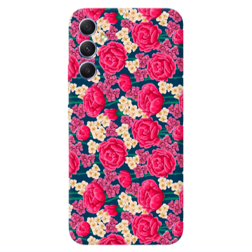 Samsung A34 Red and pink Flowers Transparent Silicone TPU Θήκη