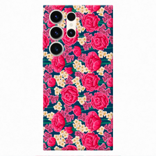 Samsung S23 Ultra Red and pink Flowers Transparent Silicone TPU Θήκη