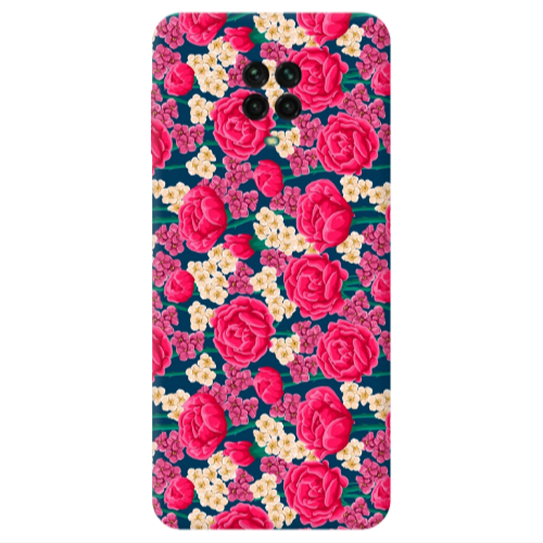 Xiaomi Redmi Note 9S Red and pink Flowers Transparent Silicone TPU Θήκη
