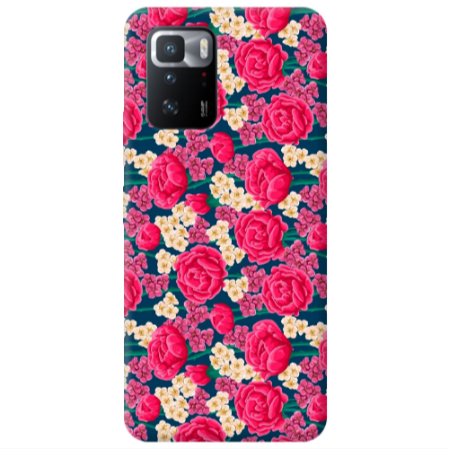 Xiaomi Poco X3 GT Red and pink Flowers Transparent Silicone TPU Θήκη