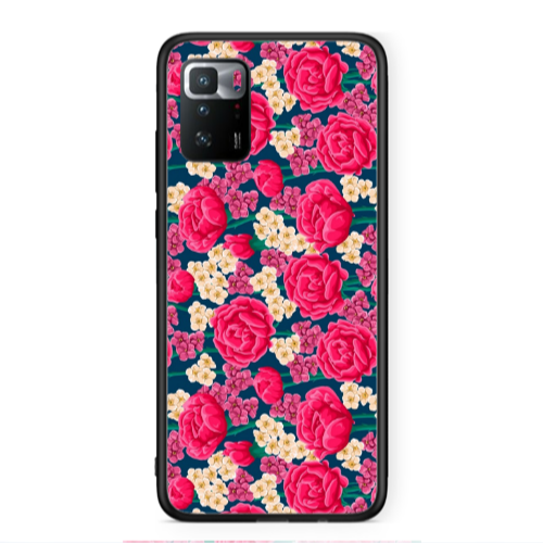 Xiaomi Poco X3 GT Red and pink Flowers Black Glossy Θήκη