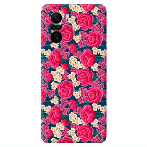 Xiaomi Poco F3 Red and pink Flowers Transparent Silicone TPU Θήκη