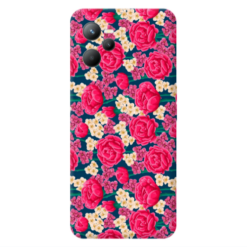 Realme C35 Red and pink Flowers Transparent Silicone TPU Θήκη