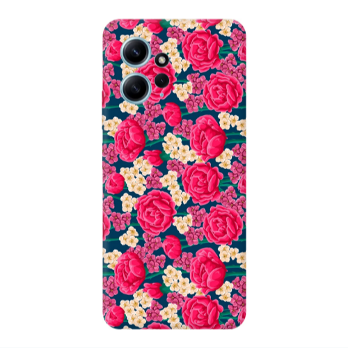 Xiaomi Redmi Note 12 4G Red and pink Flowers Transparent Silicone TPU Θήκη