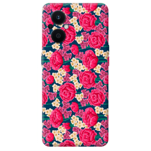 Oppo Reno 7 Lite Red and pink Flowers Transparent Silicone TPU Θήκη