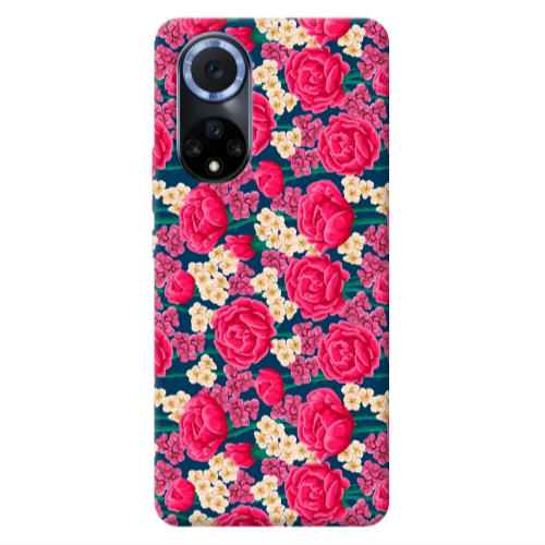 Huawei Nova 9 Red and pink Flowers Transparent Silicone TPU Θήκη