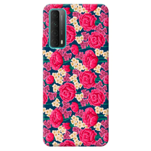 Huawei P Smart 2021 Red and pink Flowers Transparent Silicone TPU Θήκη