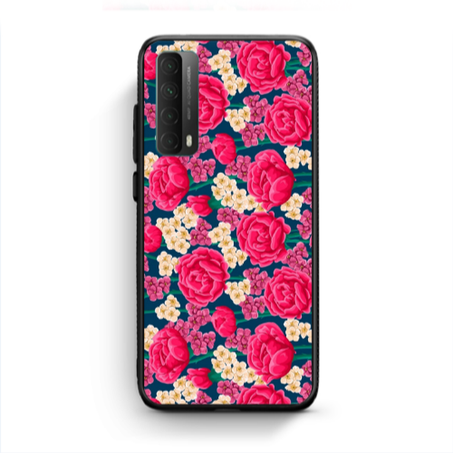 Huawei P Smart 2021 Red and pink Flowers Black Glossy Θήκη