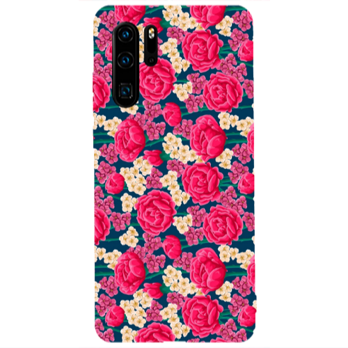 Huawei P30 Pro Red and pink Flowers Transparent Silicone TPU Θήκη