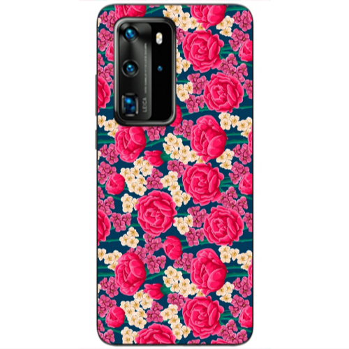 Huawei P40 Pro Red and pink Flowers Transparent Silicone TPU Θήκη