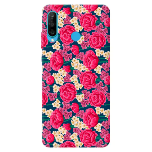 Huawei P30 Lite Red and pink Flowers Transparent Silicone TPU Θήκη
