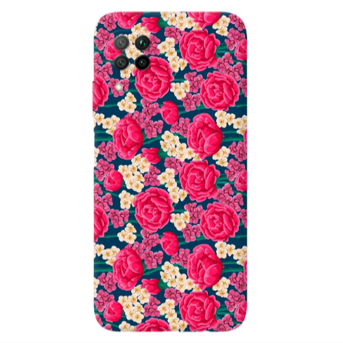 Huawei P40 Lite Red and pink Flowers Transparent Silicone TPU Θήκη