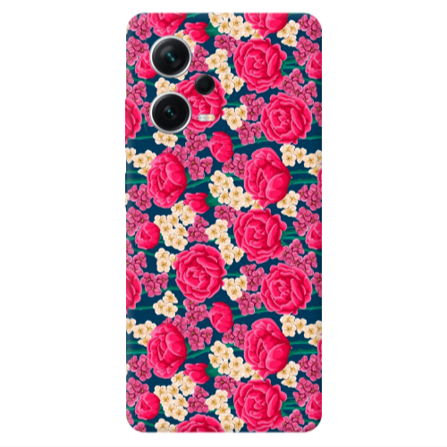 Xiaomi Redmi Note 12 5G Red and pink Flowers Transparent Silicone TPU Θήκη