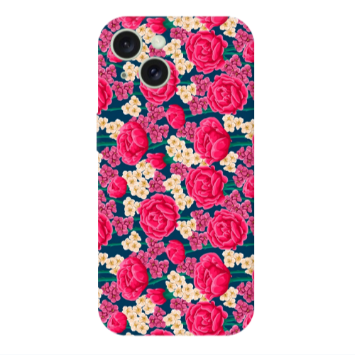 Apple iPhone 15 Red and pink Flowers Transparent Silicone TPU Θήκη
